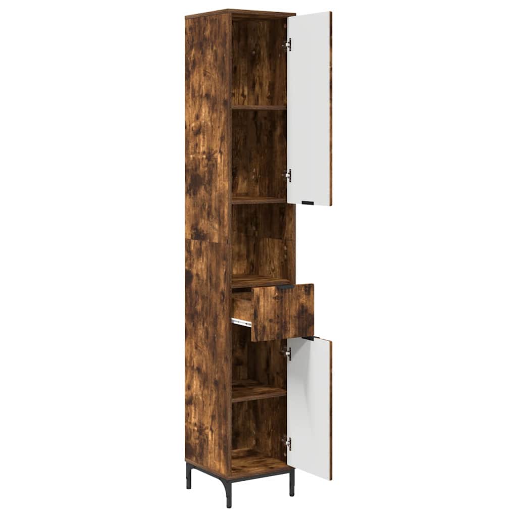 vidaXL Badezimmerschrank mit Tür Geräucherte Eiche 31,5 x 33 x 190 cm