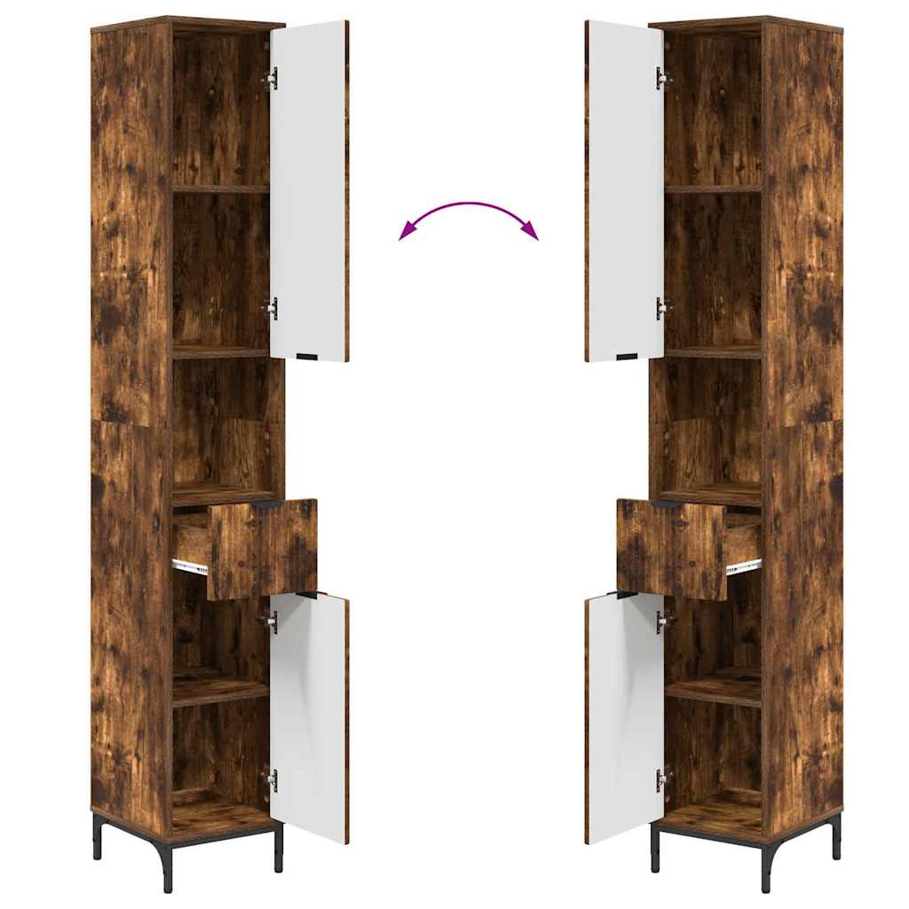 vidaXL Badezimmerschrank mit Tür Geräucherte Eiche 31,5 x 33 x 190 cm