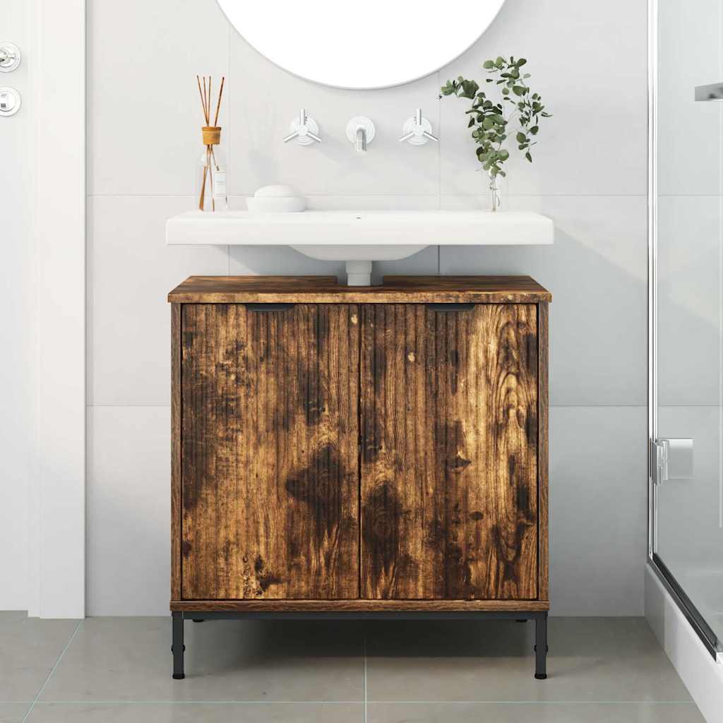 vidaXL Waschbeckenschrank Geräucherte Eiche 60,5 x 33,5 x 61 cm