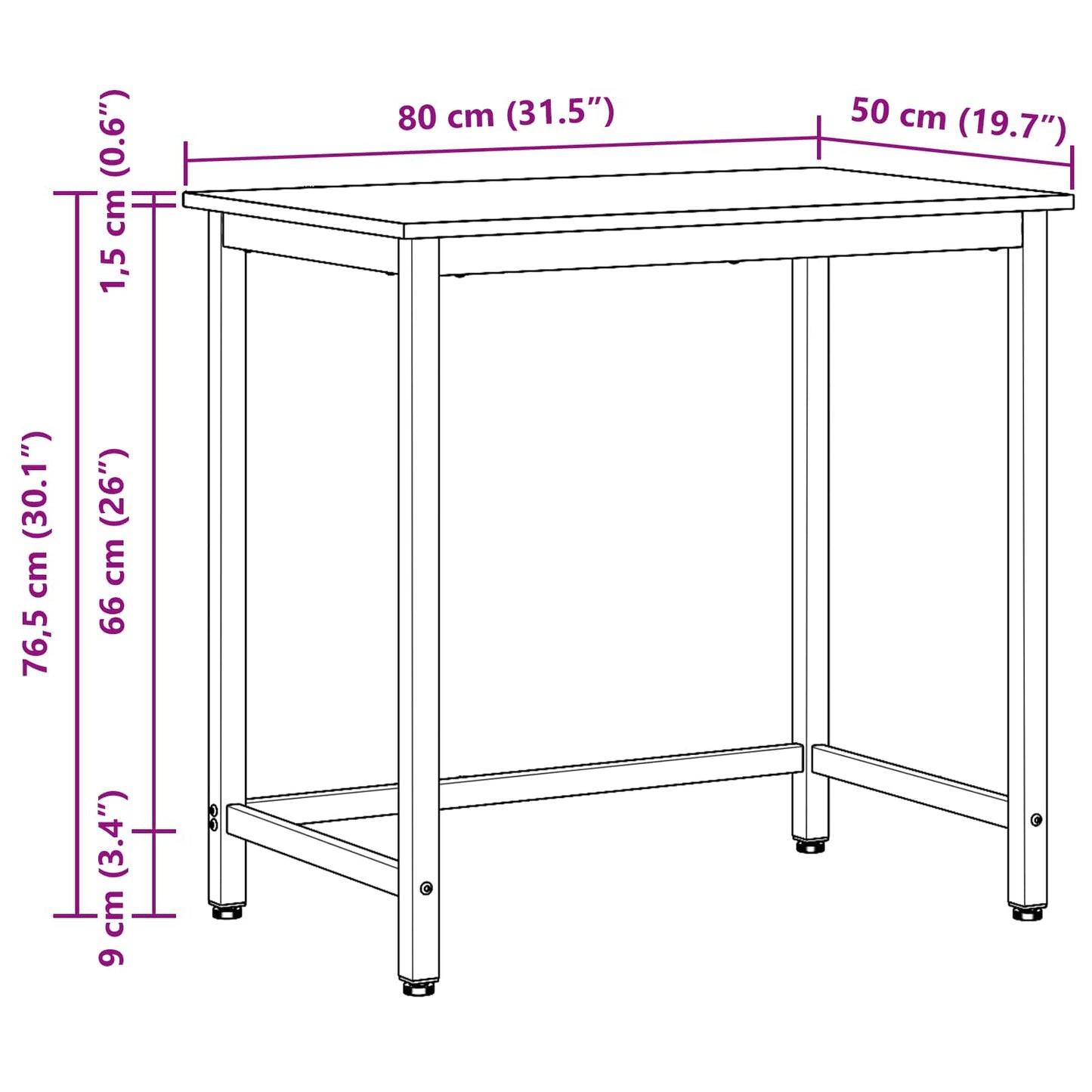 Tisch Schwarz Eichen-Optik 80 x 50 x 76,5 cm
