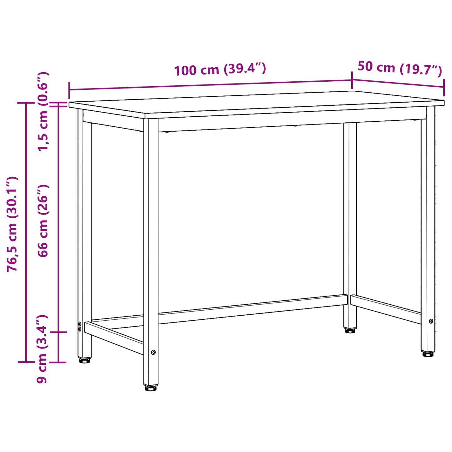 vidaXL Tisch Sonoma-Eiche 100 x 50 x 76,5 cm Ingenieure Holz und Stahl