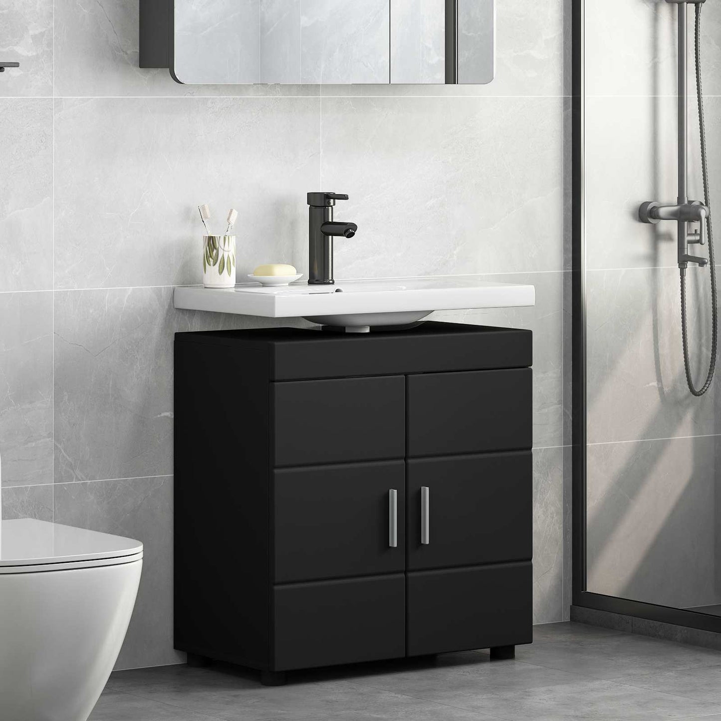 vidaXL Badezimmerschrank-Set TULUM Schwarz 60 x 34 x 63 cm