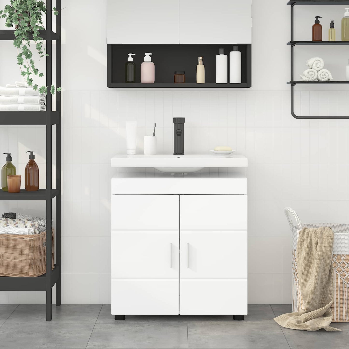 vidaXL Badezimmerschrank-Set TULUM Hochglanz Weiß 60 x 34 x 63 cm