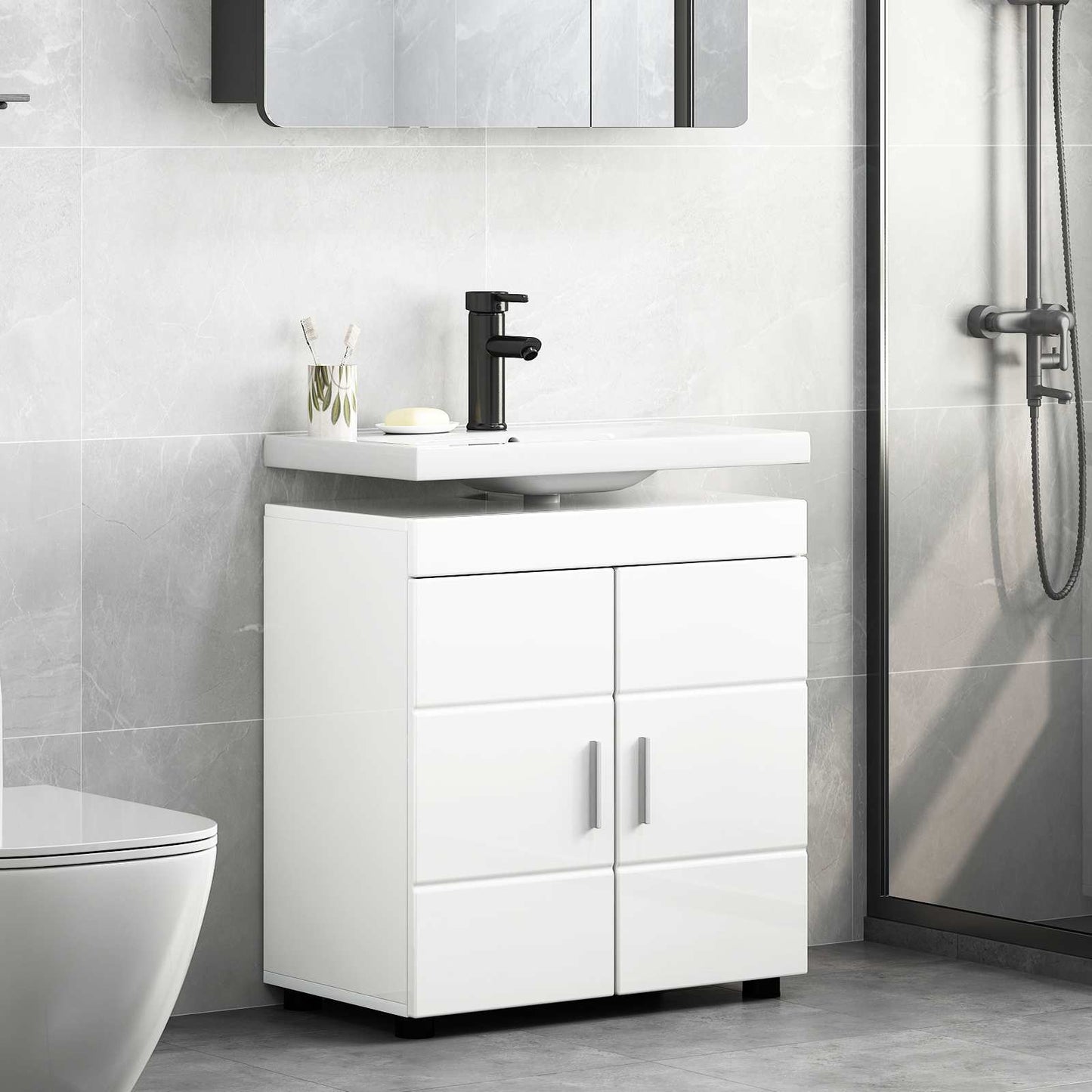vidaXL Badezimmerschrank-Set TULUM Hochglanz Weiß 60 x 34 x 63 cm