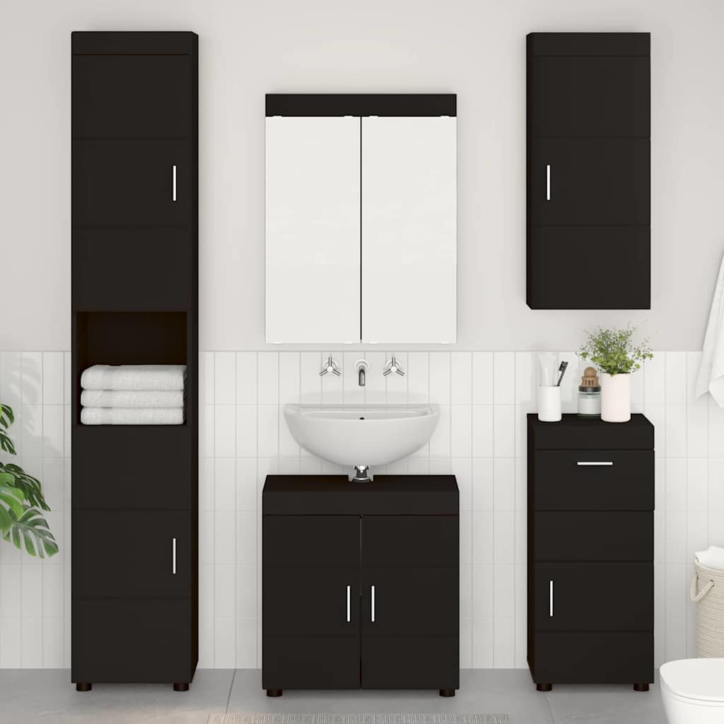 Badezimmer-Wandschrank mit Tür TULUM Schwarz 37 x 24,5 x 86 cm