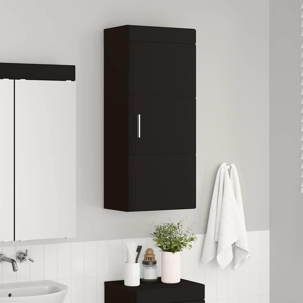 Badezimmer-Wandschrank mit Tür TULUM Schwarz 37 x 24,5 x 86 cm