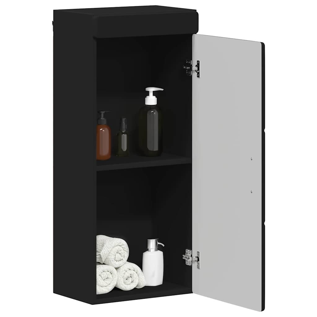 Badezimmer-Wandschrank mit Tür TULUM Schwarz 37 x 24,5 x 86 cm