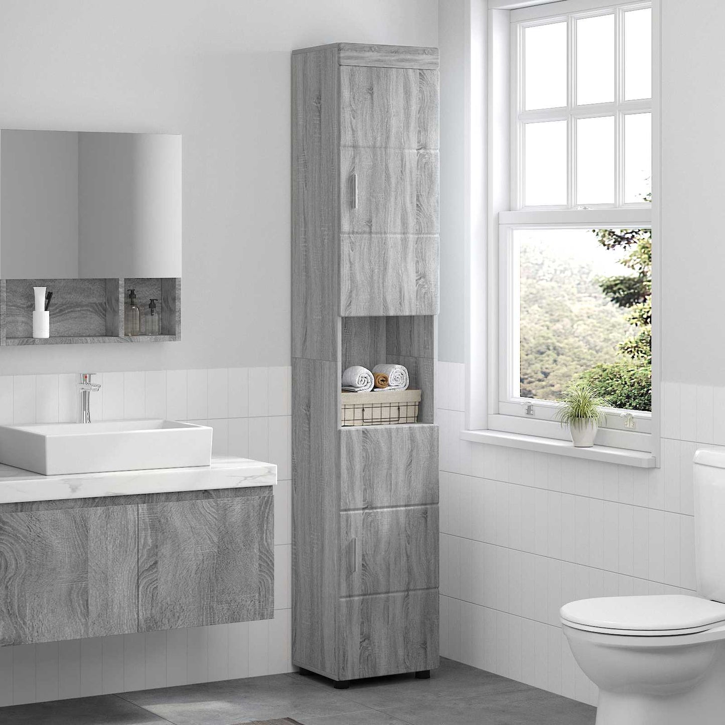 vidaXL Badezimmerschrank-Set TULUM Graues Sonoma 37 x 31,5 x 203 cm