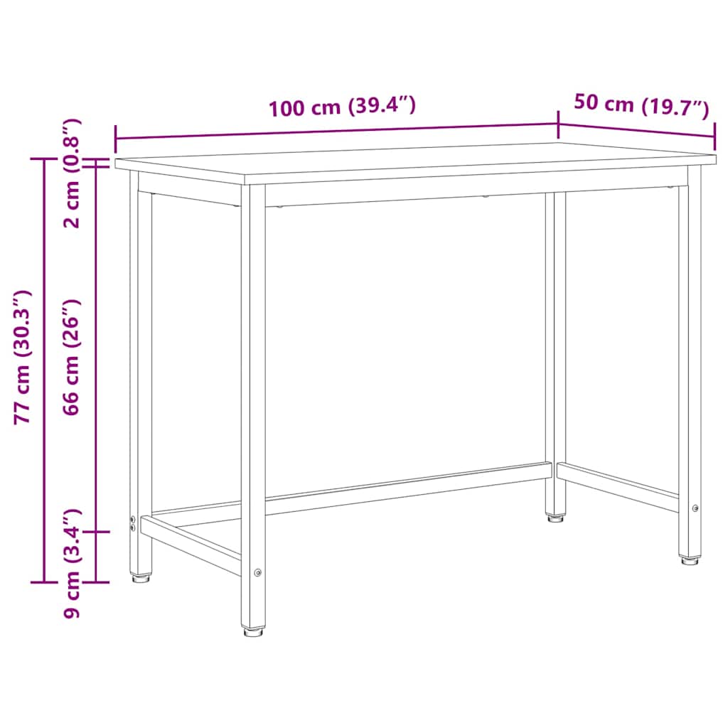 vidaXL Tisch Natur 100 x 50 x 77 cm Ingenieure Holz und Stahl