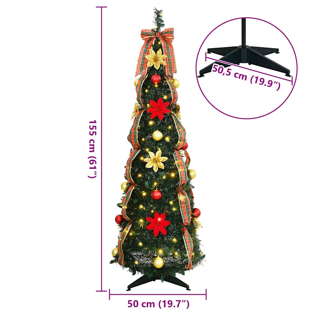 Künstlicher Weihnachtsbaum mit 100 LEDs Grün 155 cm PVC