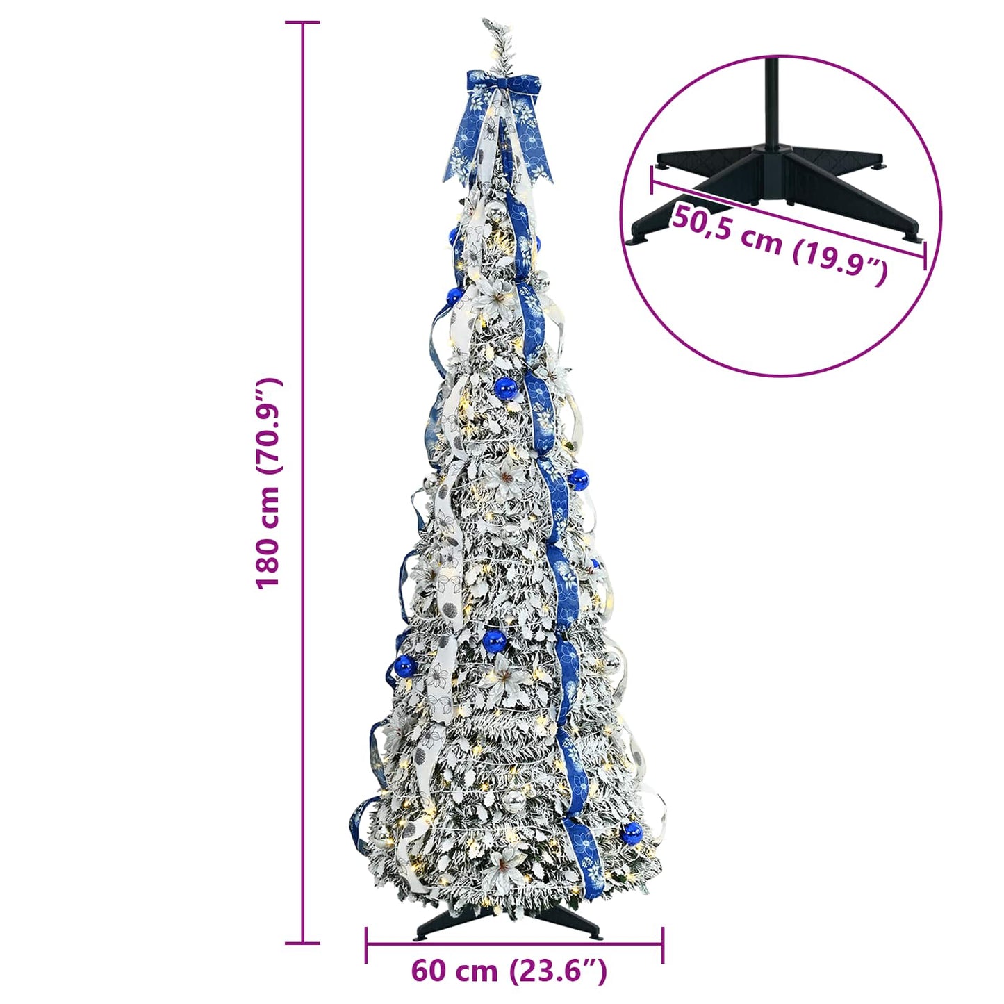 Künstlicher Weihnachtsbaum mit 150 LEDs Weiß 180 cm PVC