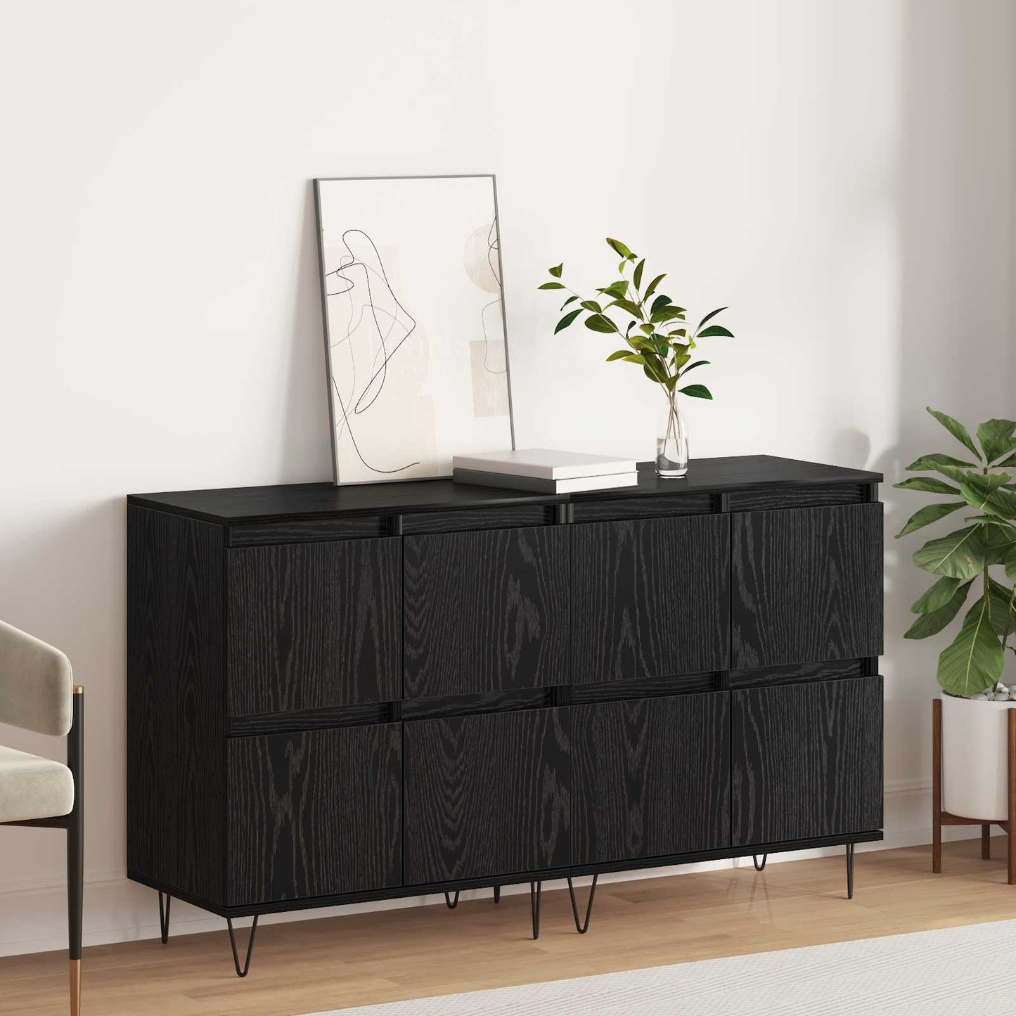vidaXL Sideboards 2 pcs Schwarz Eichen-Optik 120 x 35 x 70 cm