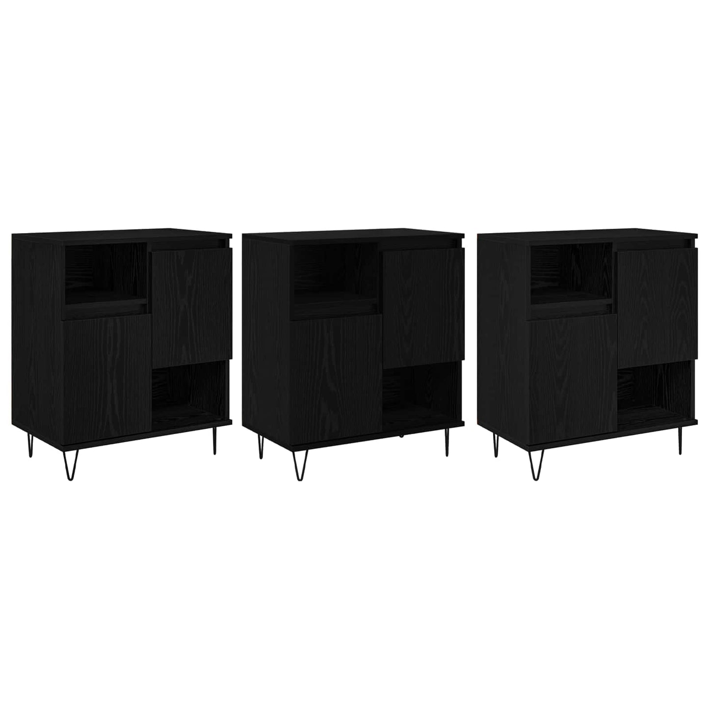vidaXL Sideboard 3 pcs Schwarz Eichen-Optik 60 x 35 x 70 cm