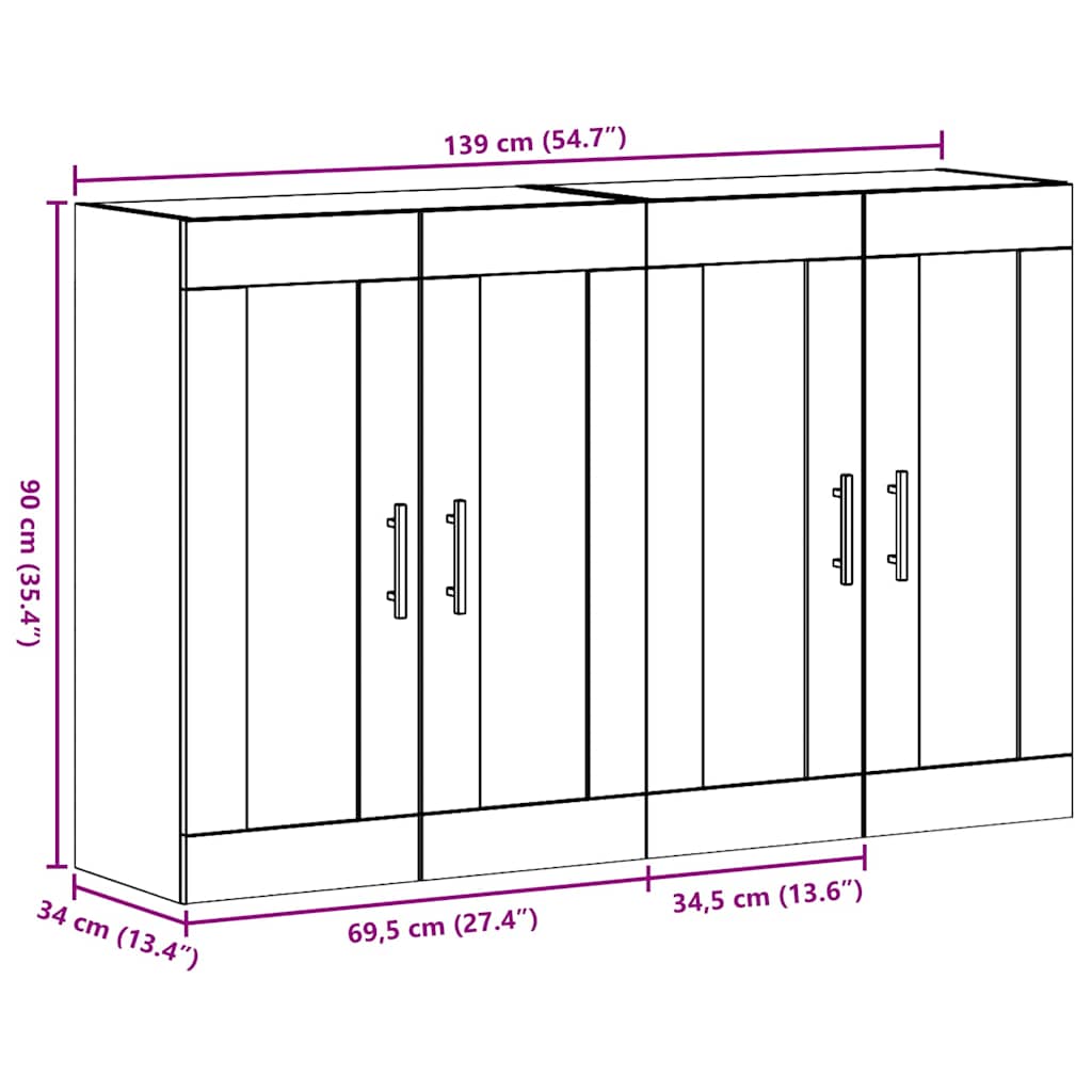 Wandmontierte Schränke 2 pcs Altholz 69,5 x 34 x 90 cm