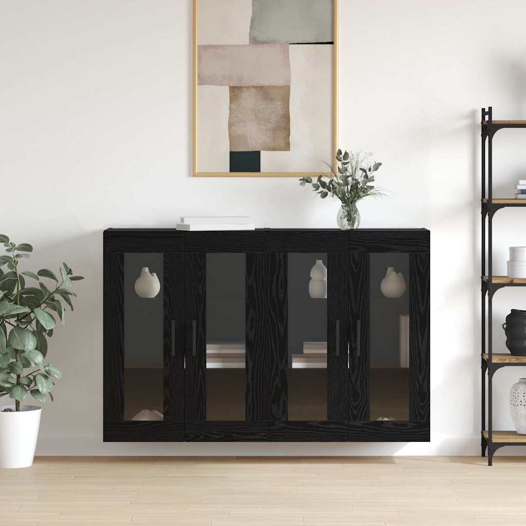 vidaXL Meubles hauts muraux 2 pcs Noir aspect chêne