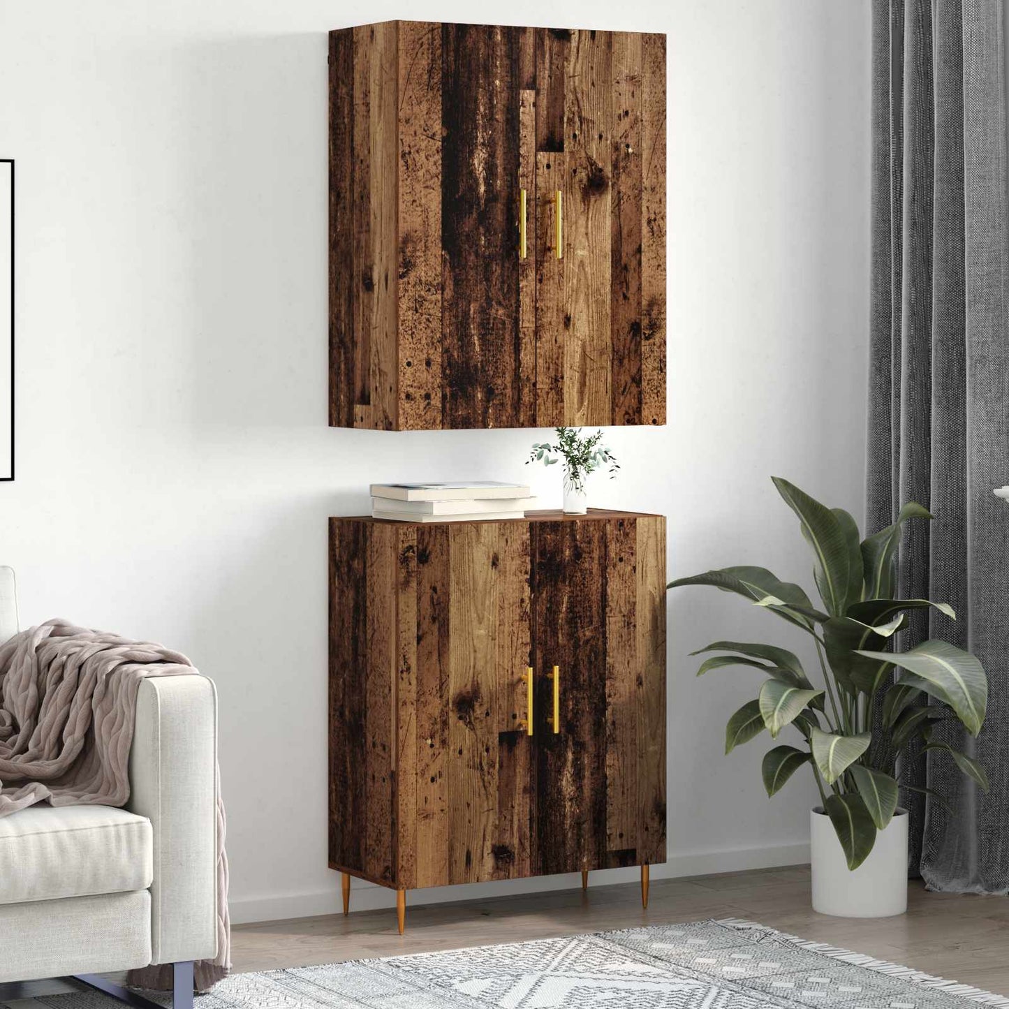 vidaXL Highboard Wandmontiert Altholz 69,5 x 34 x 180 cm Holzwerkstoff