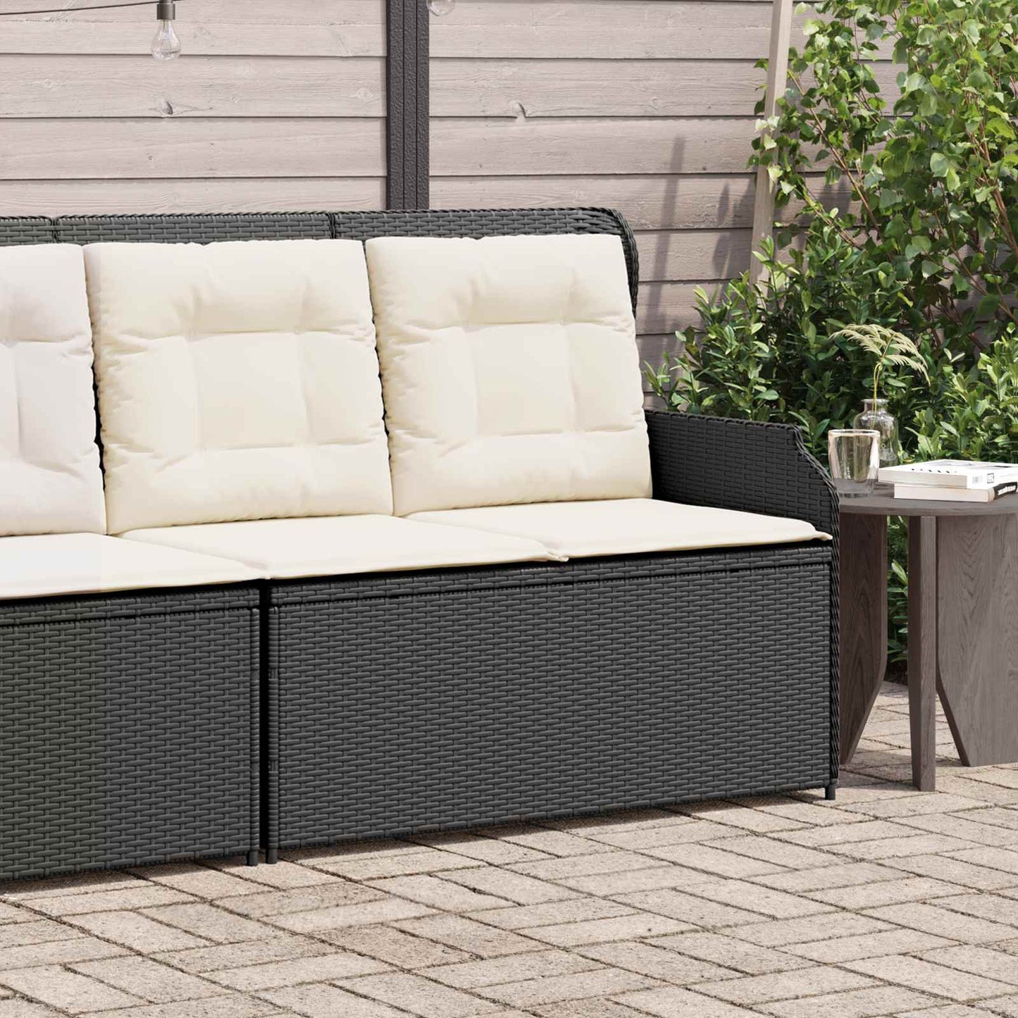 vidaXL Banc de jardin avec coussins Noir et blanc crème Rotin synthétique