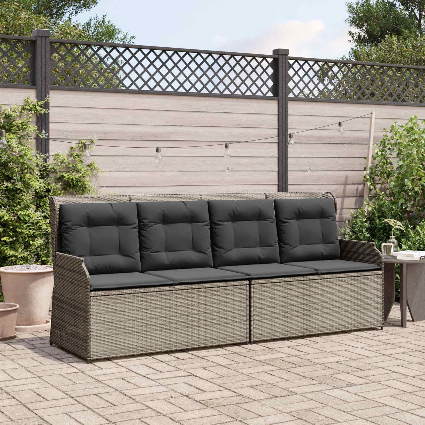 Gartenbank mit Kissen Grau Poly-Rattan