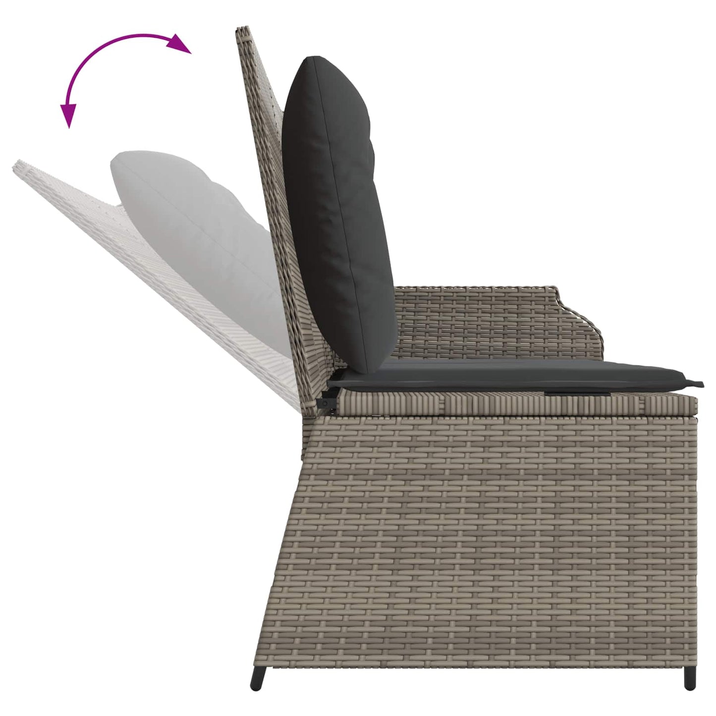 Gartenbank mit Kissen Grau Poly-Rattan