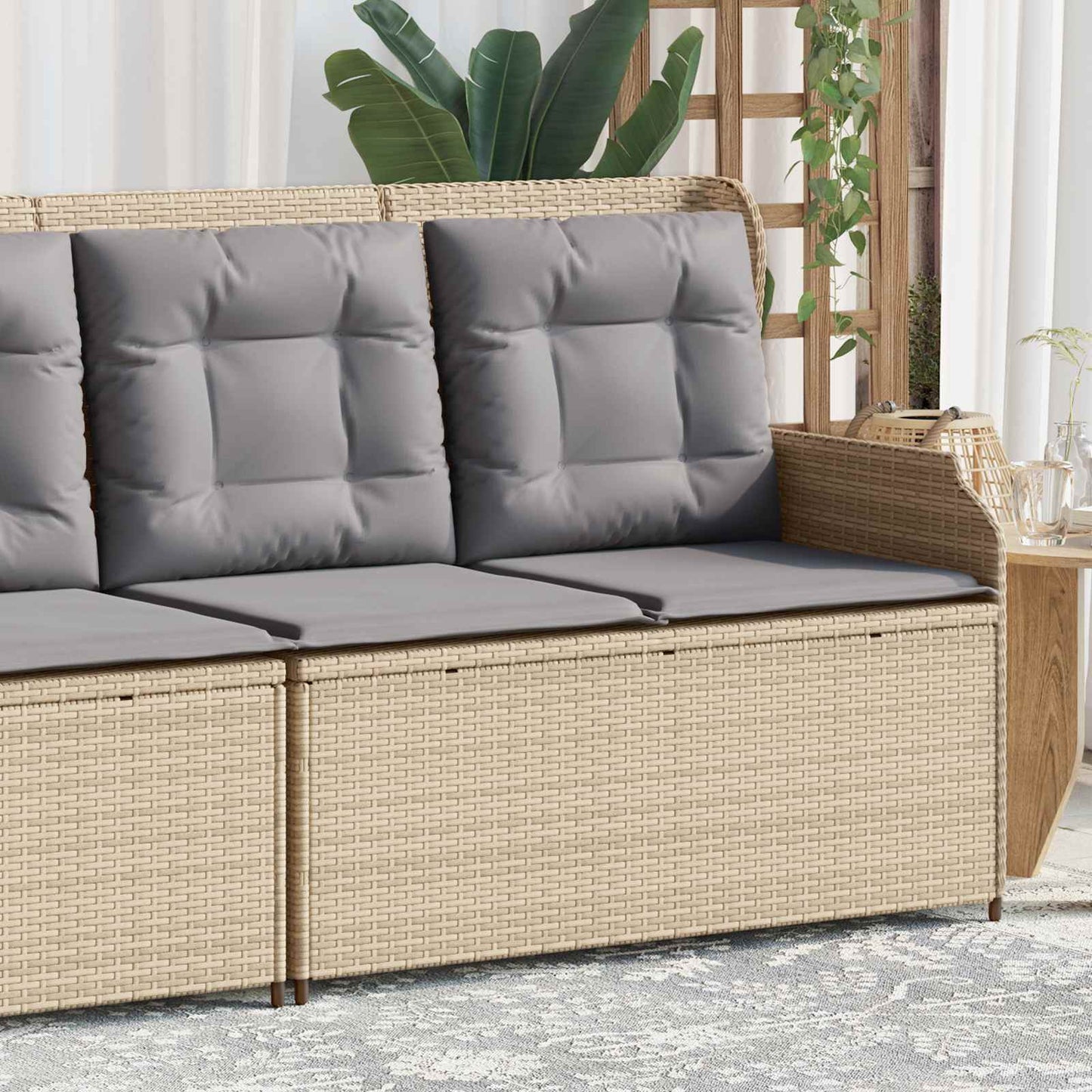 vidaXL Banc de jardin avec coussins beige et gris en résine tressée