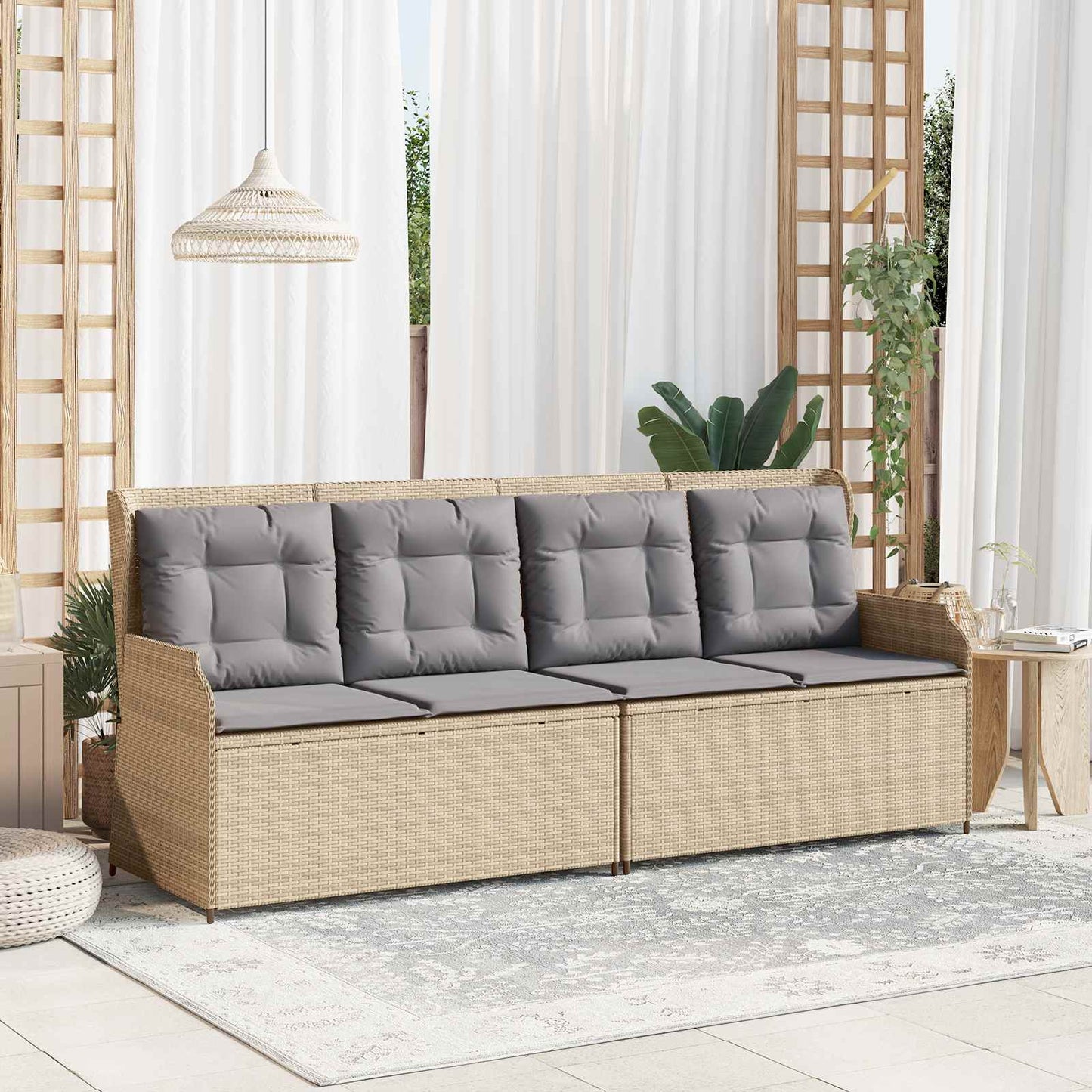 vidaXL Banc de jardin avec coussins beige et gris en résine tressée