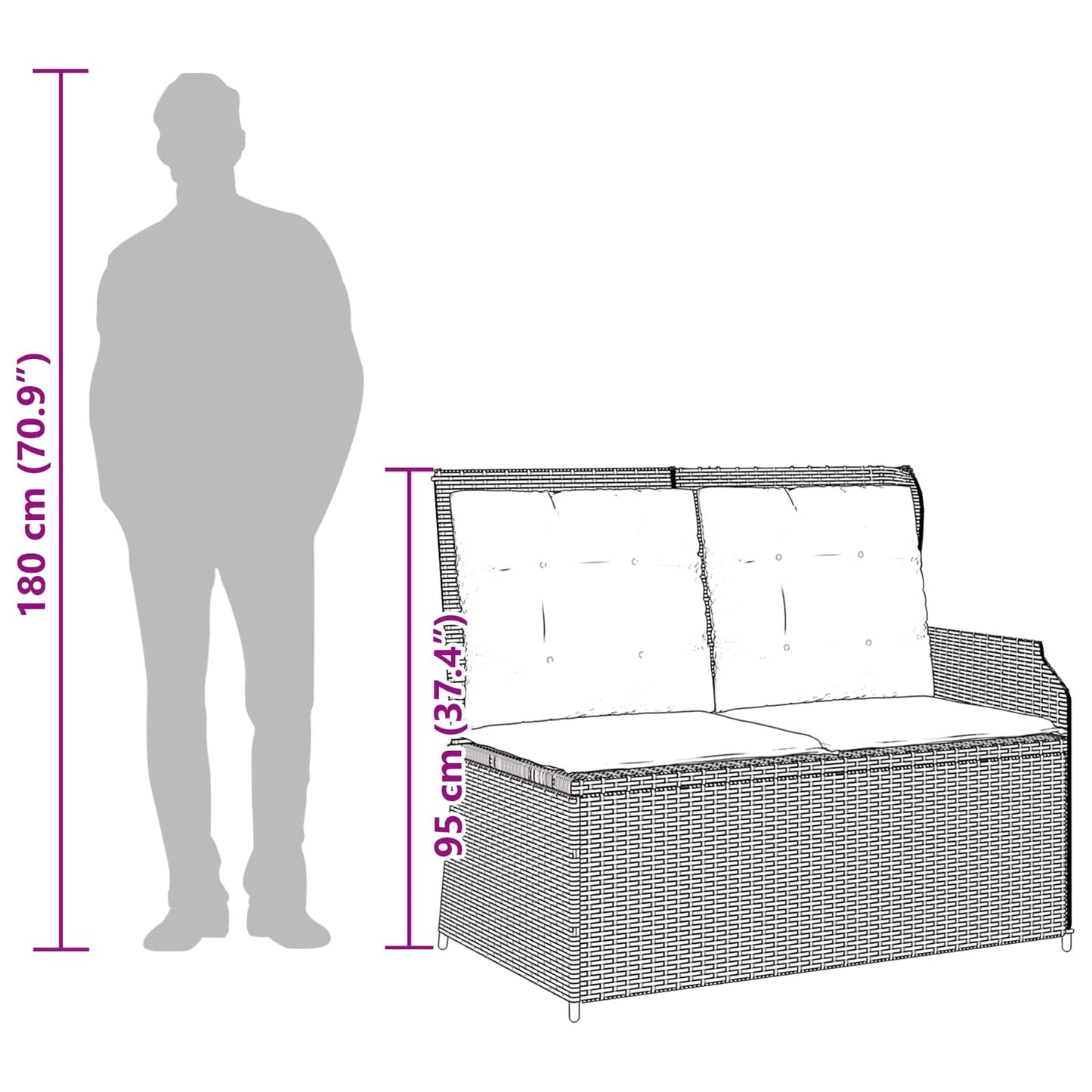 vidaXL Banc de jardin avec coussins beige et gris en résine tressée