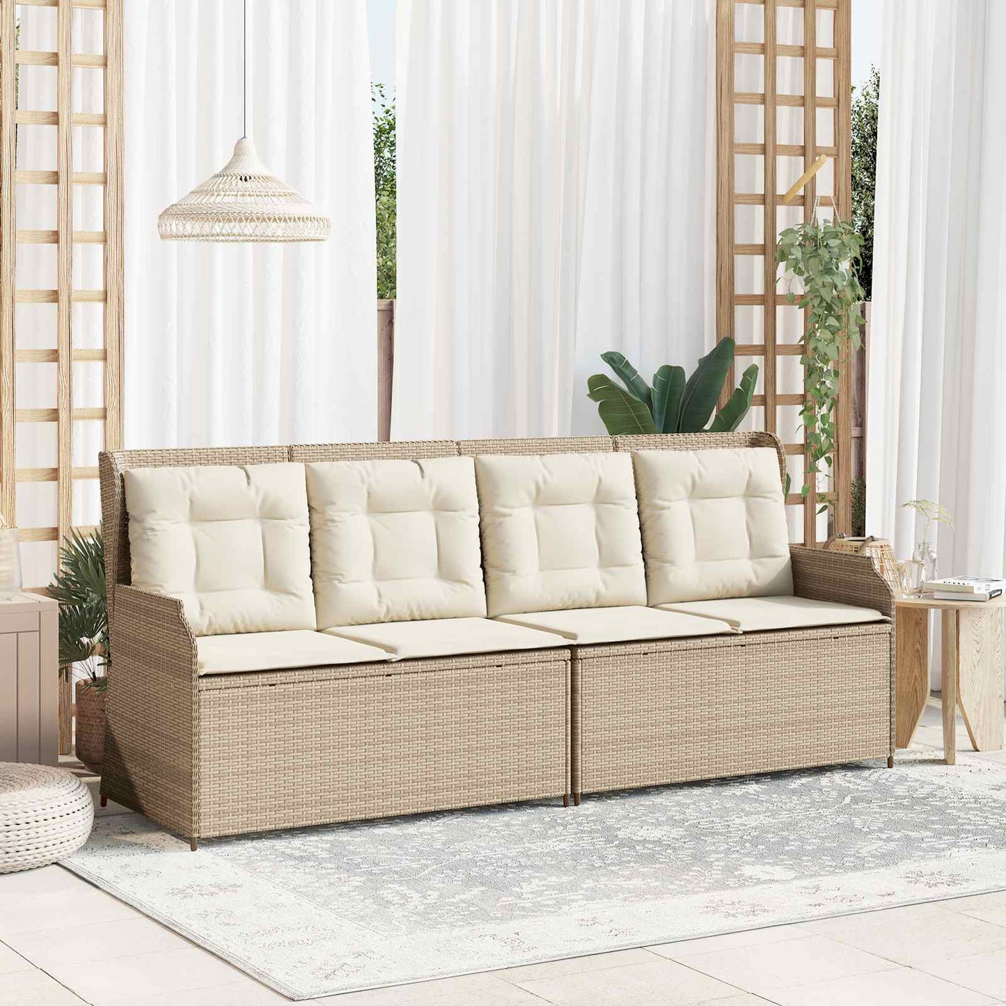 vidaXL Banc de jardin avec coussins Noir et blanc crème Résine tressée