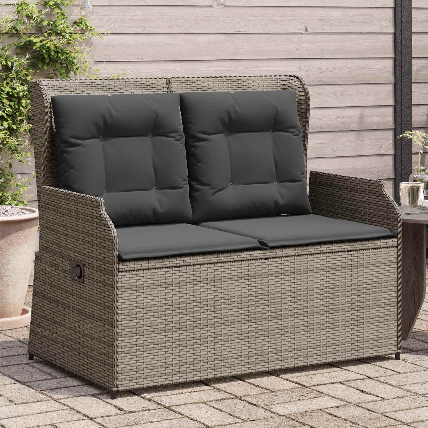 vidaXL Banc de jardin gris en résine tressée