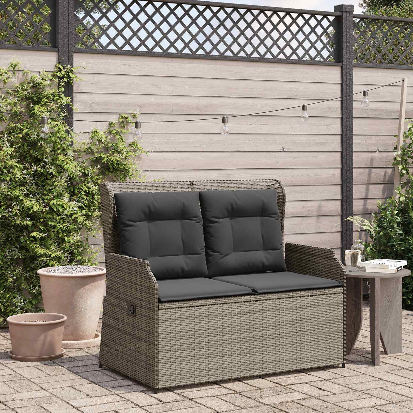 vidaXL Banc de jardin gris en résine tressée
