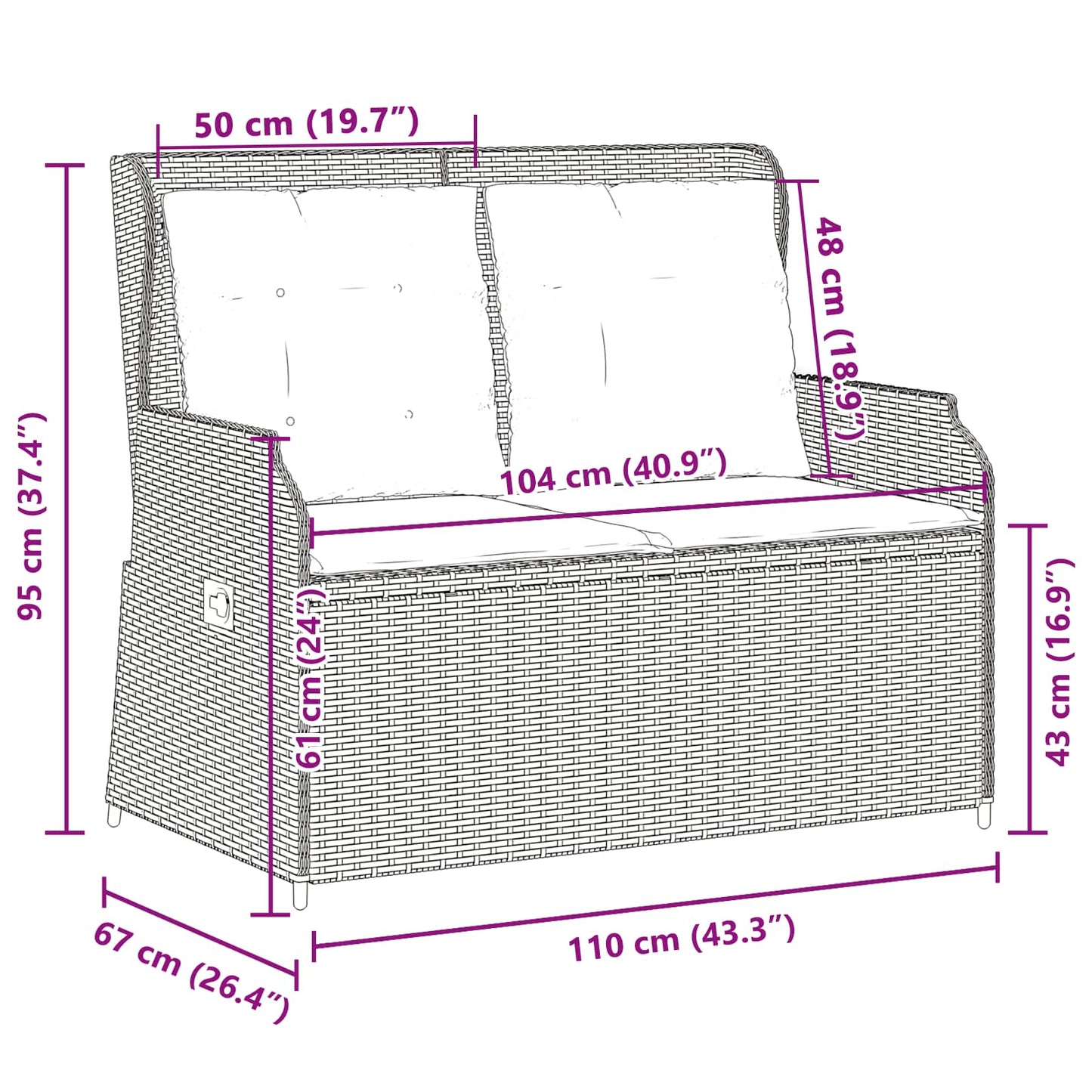 vidaXL Banc de jardin gris en résine tressée