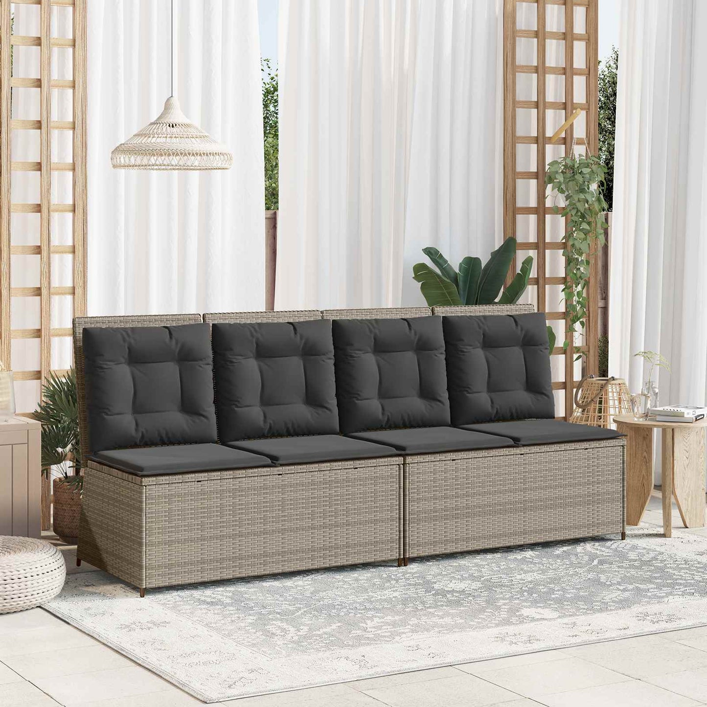 vidaXL Gartenbank Hellgrau Poly-Rattan