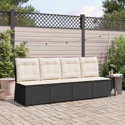 Garten-Sofa mit Kissen Schwarz und Cremeweiß Poly-Rattan