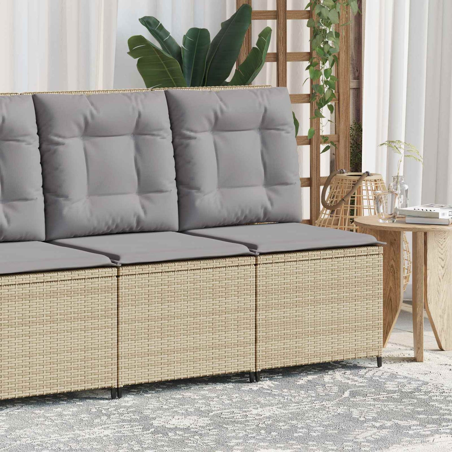 Garten-Sofa mit Kissen Beige und Grau Poly-Rattan