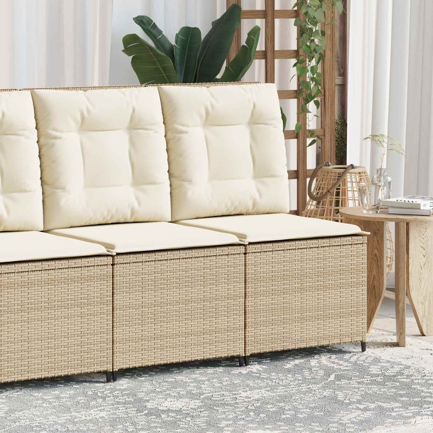 Garten-Sofa mit Kissen Schwarz und Cremeweiß Poly-Rattan