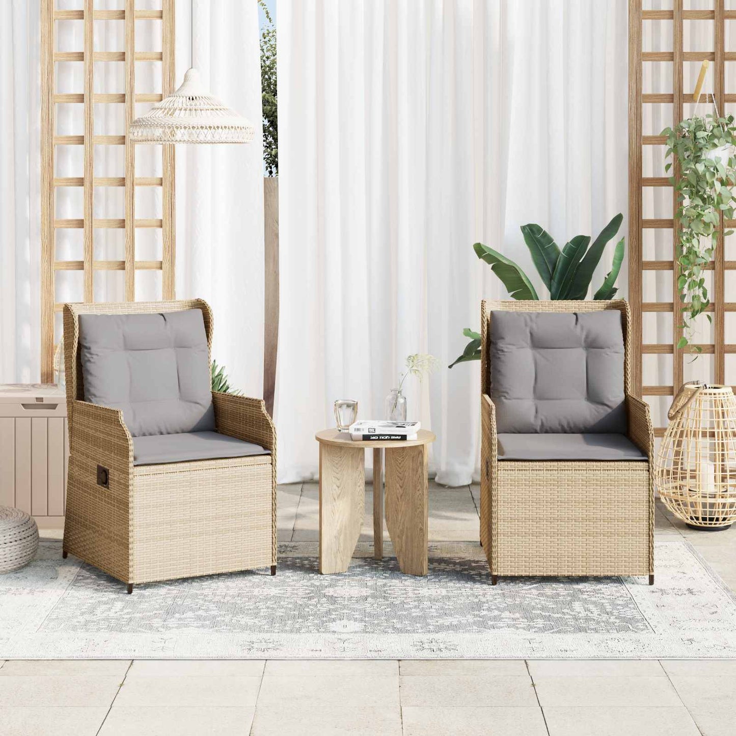 vidaXL Gartenbank 2 pcs Beige Poly-Rattan