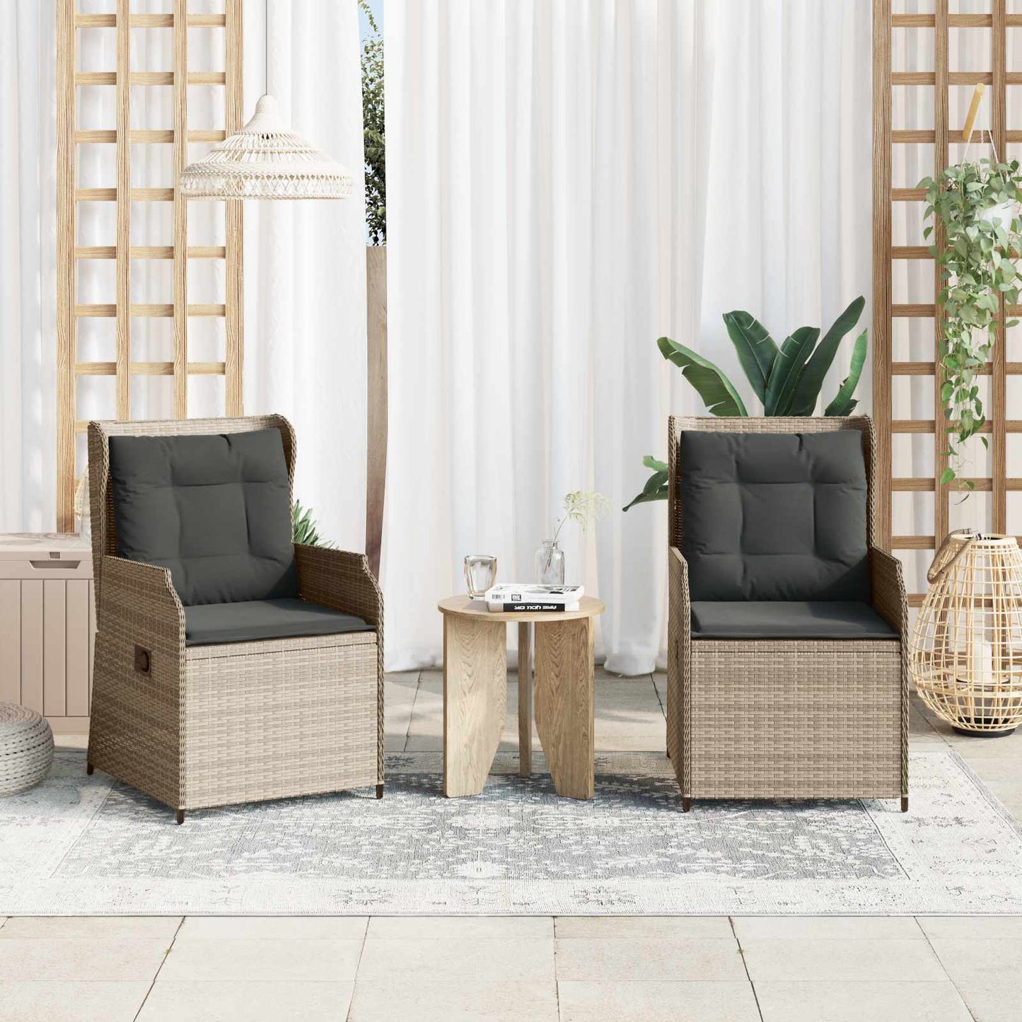vidaXL Gartenbank 2 pcs Hellgrau Poly-Rattan