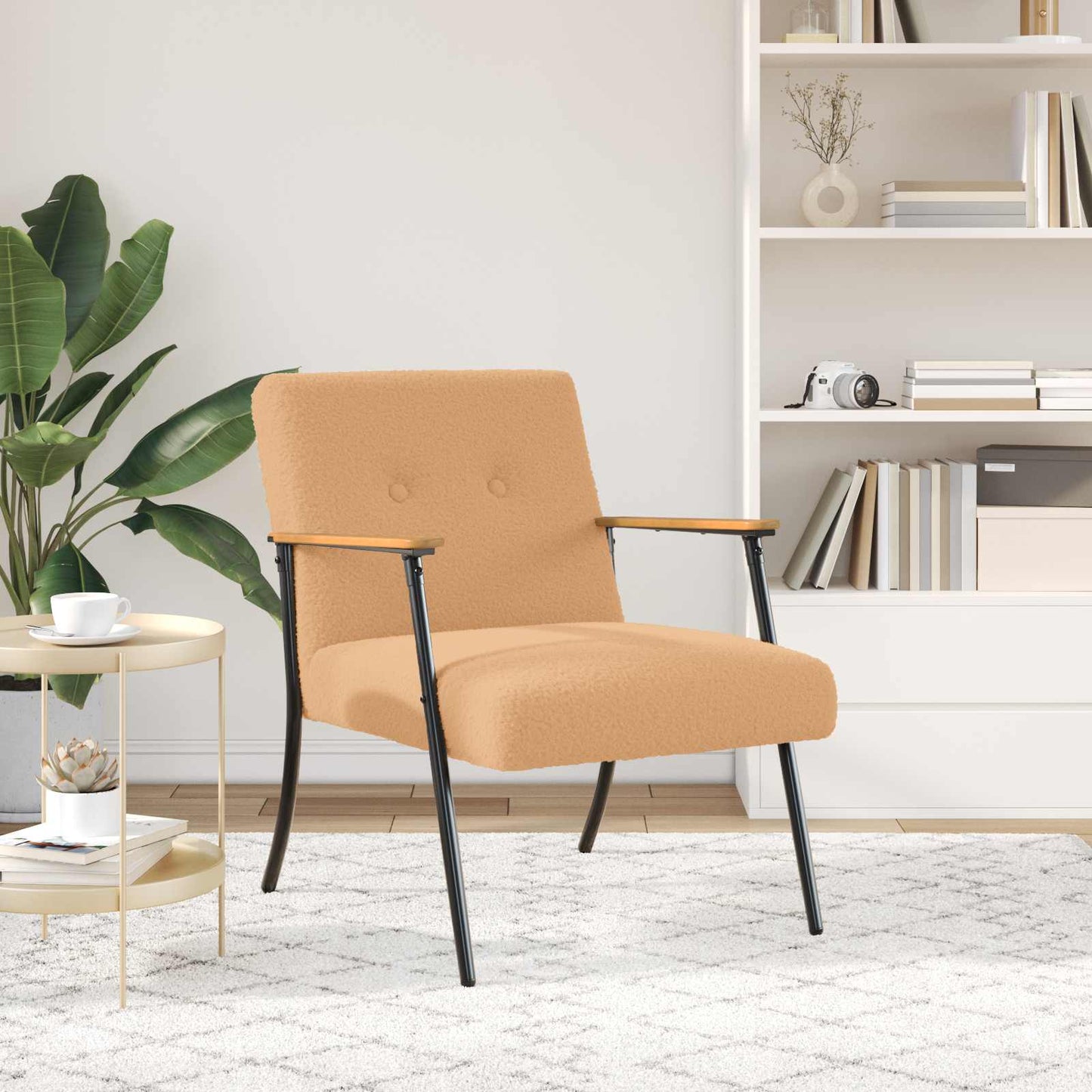 vidaXL Sessel Beige 59 x 75 x 78 cm Lockiger wollähnlicher Stoff