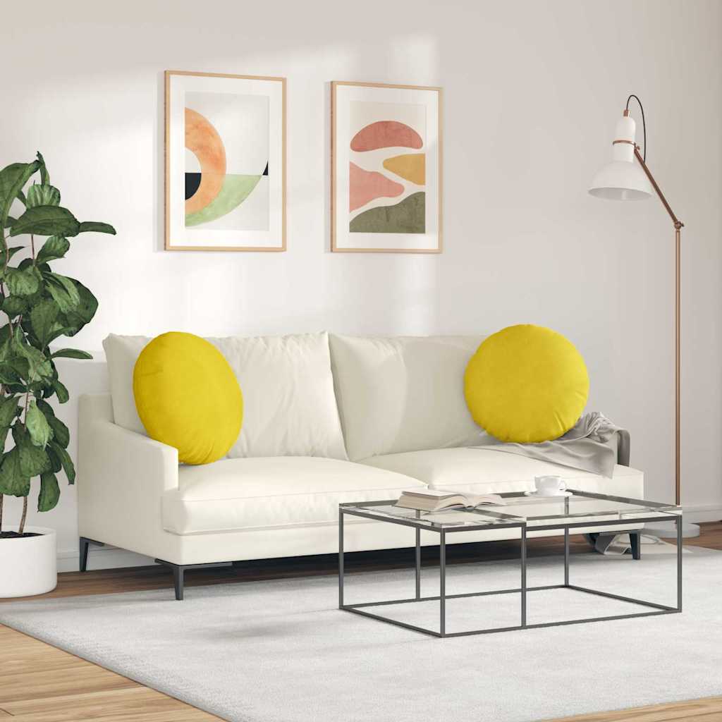 vidaXL Sitzkissen 2 Stück Gelb Ø 50 x 19 cm Samt