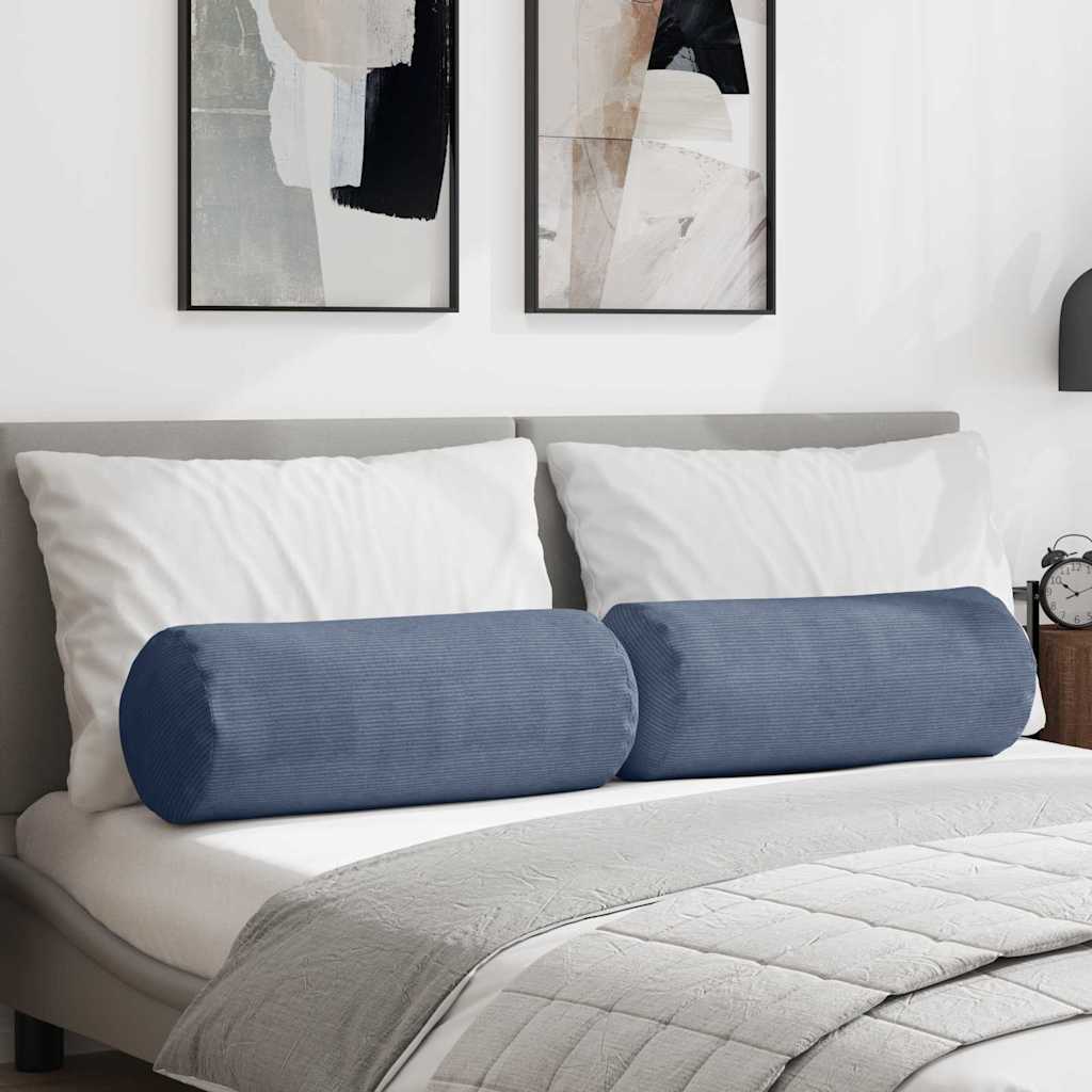 vidaXL Traversin 2 pièces Bleu Ø 25 x 70 cm Velours côtelé