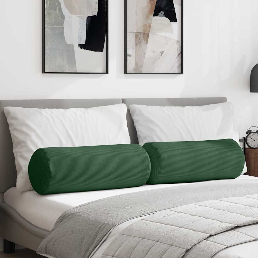 vidaXL Traversin 2 pièces Vert foncé Ø 25 x 70 cm Velours côtelé