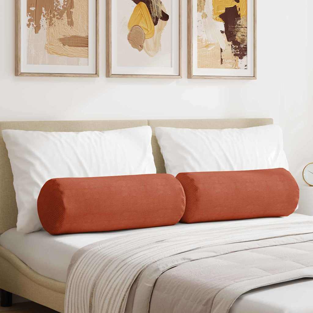 vidaXL Bolsterkissen 2 Stück Rot-Orange Ø 25 x 70 cm Cordstoff