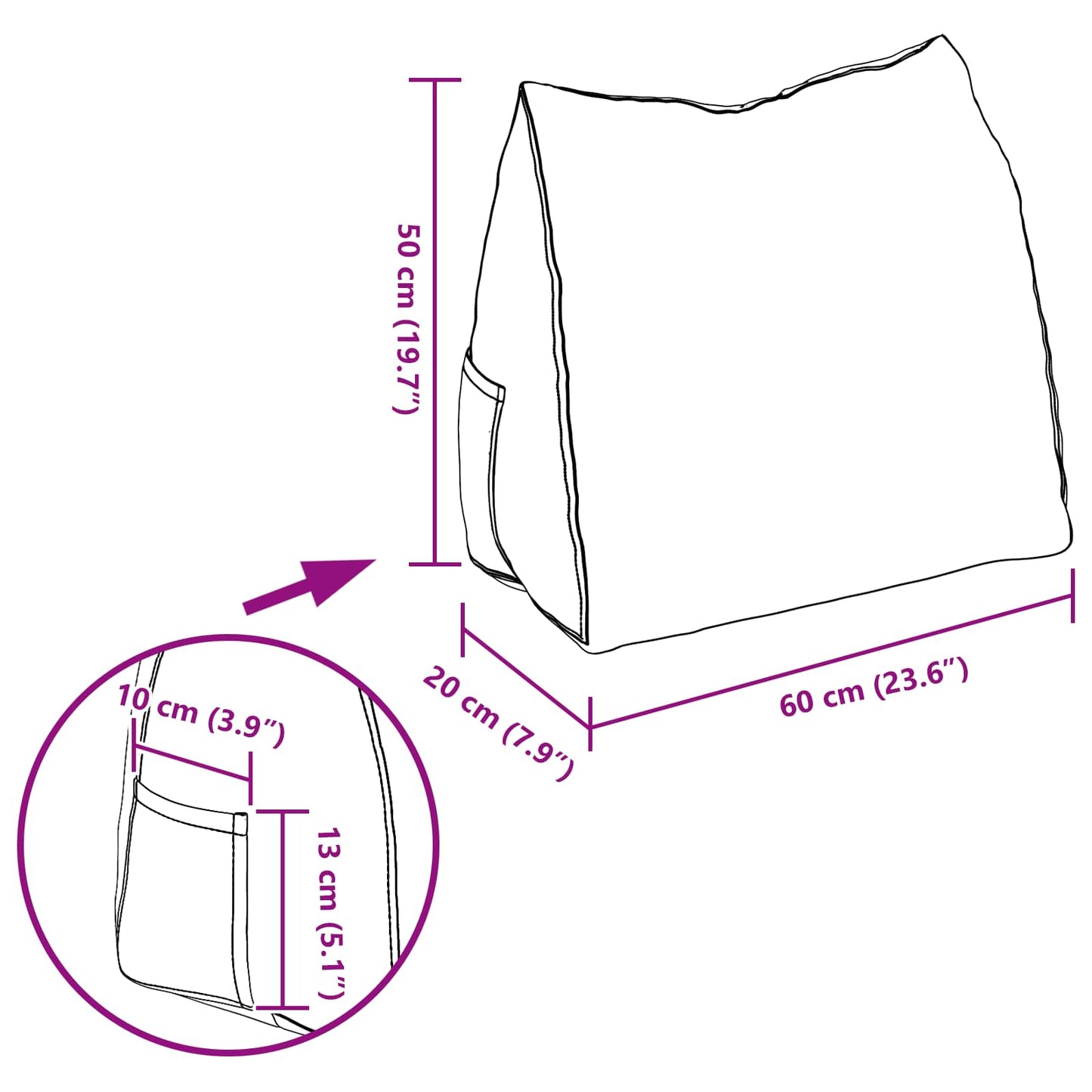 Rückenkissen Rosa 60 x 20 x 50 cm Stoff