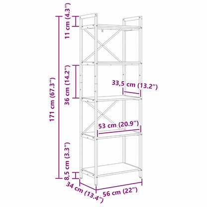 vidaXL Bücherregal Graues Sonoma 56 x 34 x 171 cm Holzwerkstoff