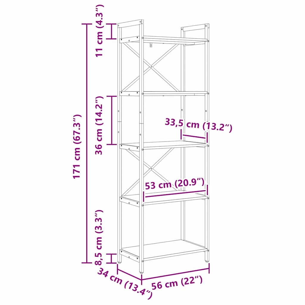 vidaXL Bücherregal Artisan-Eiche 56 x 34 x 171 cm Holzwerkstoff