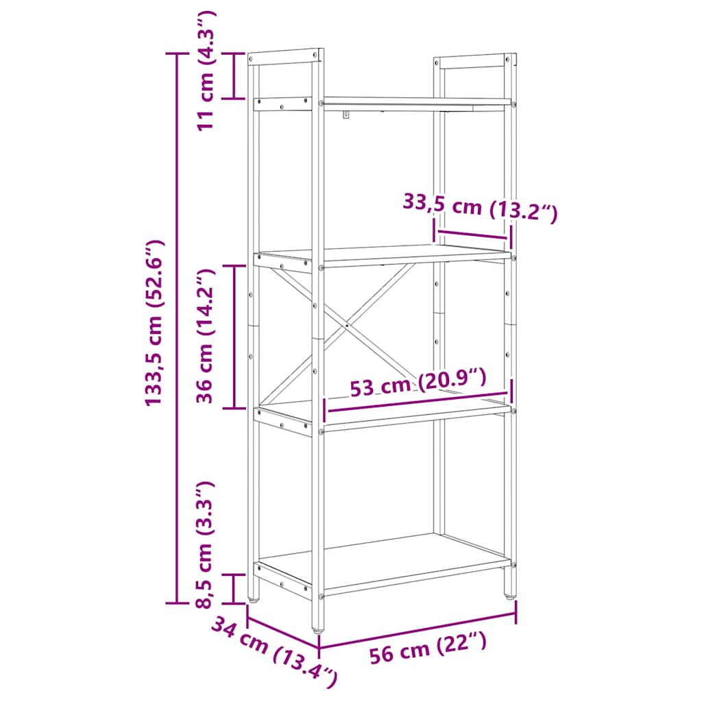 vidaXL Bücherregal Schwarz Eichen-Optik 56 x 34 x 133,5 cm