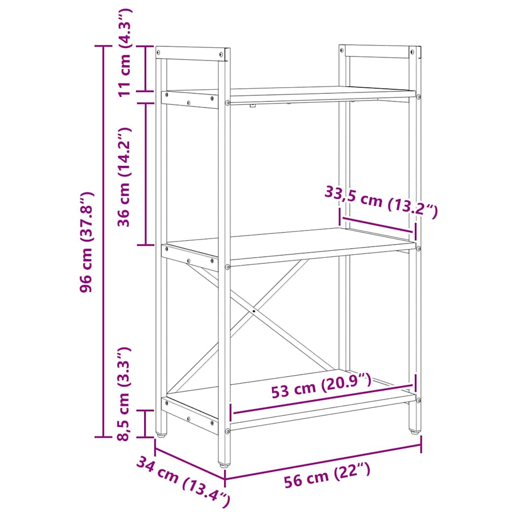 Bücherregal Artisan-Eiche 56 x 34 x 96 cm Holzwerkstoff