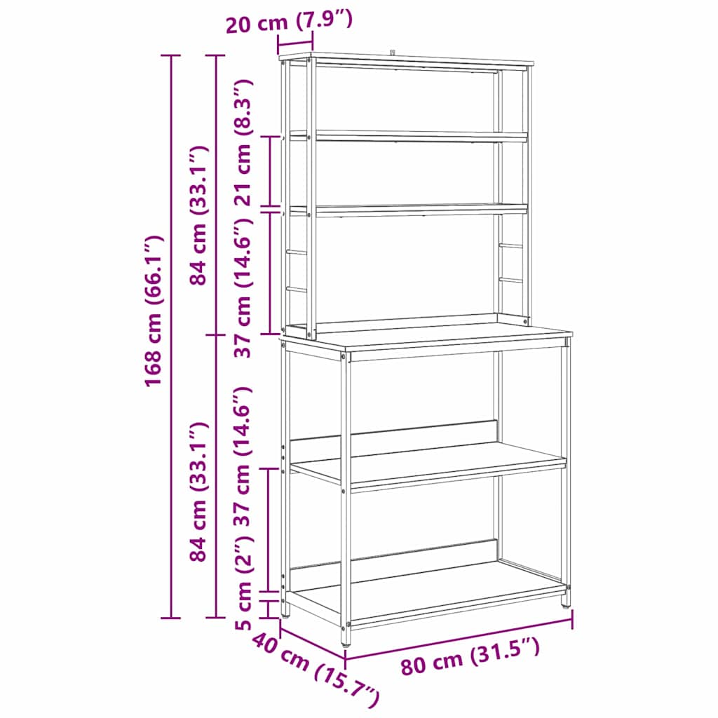 vidaXL Küchenregal Sonoma-Eiche 80 x 40 x 168 cm Holzwerkstoff