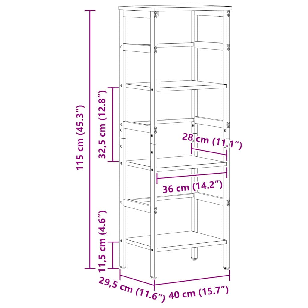 vidaXL Bücherregal Artisan-Eiche 40 x 29,5 x 115 cm Holzwerkstoff