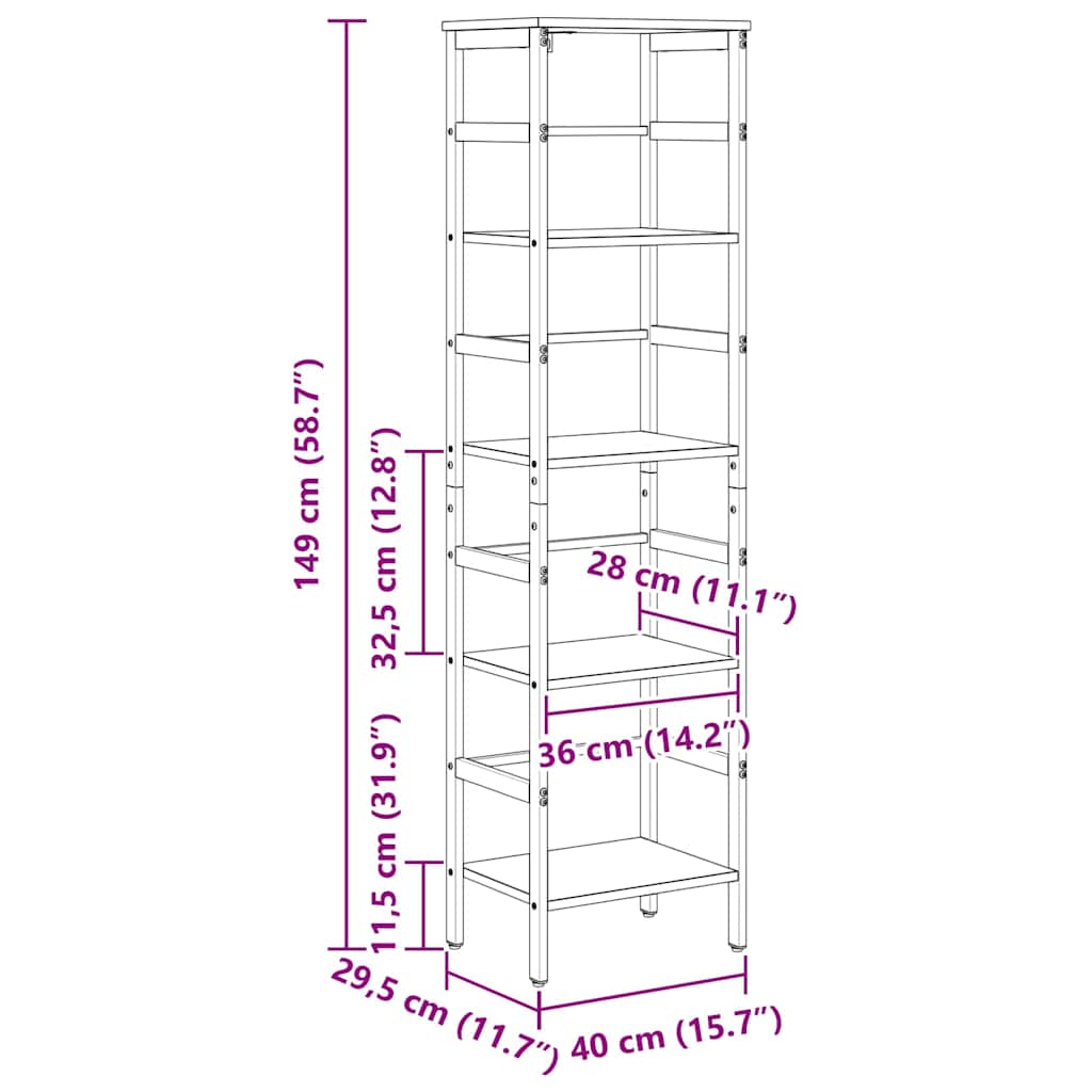 vidaXL Bücherregal Sonoma-Eiche 40 x 29,5 x 149 cm Holzwerkstoff