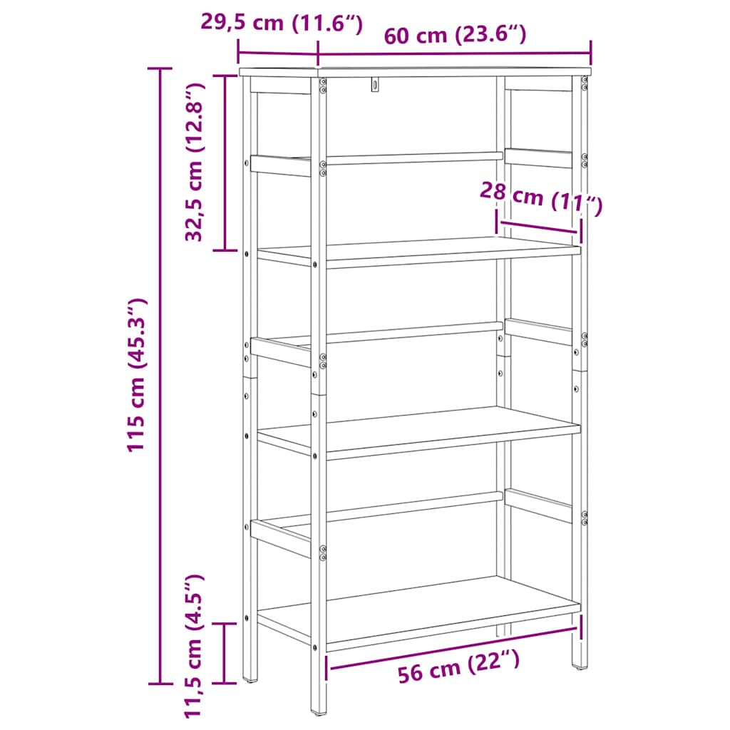 vidaXL Bücherregal Sonoma-Eiche 60 x 29,5 x 115 cm Holzwerkstoff
